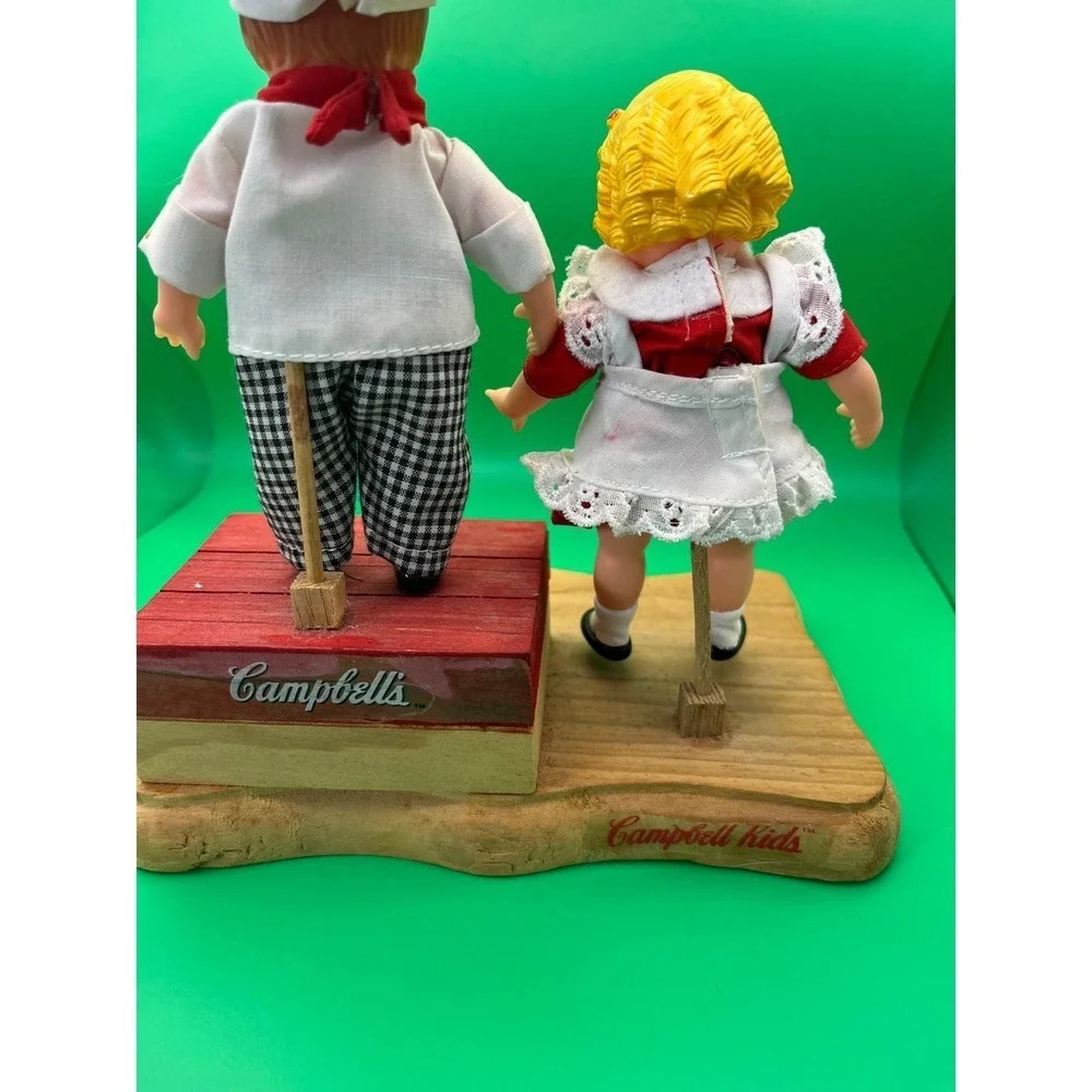 Vintage Campbell Kids Musical Moving Figurine Wood Base Chef & Girl Collectible